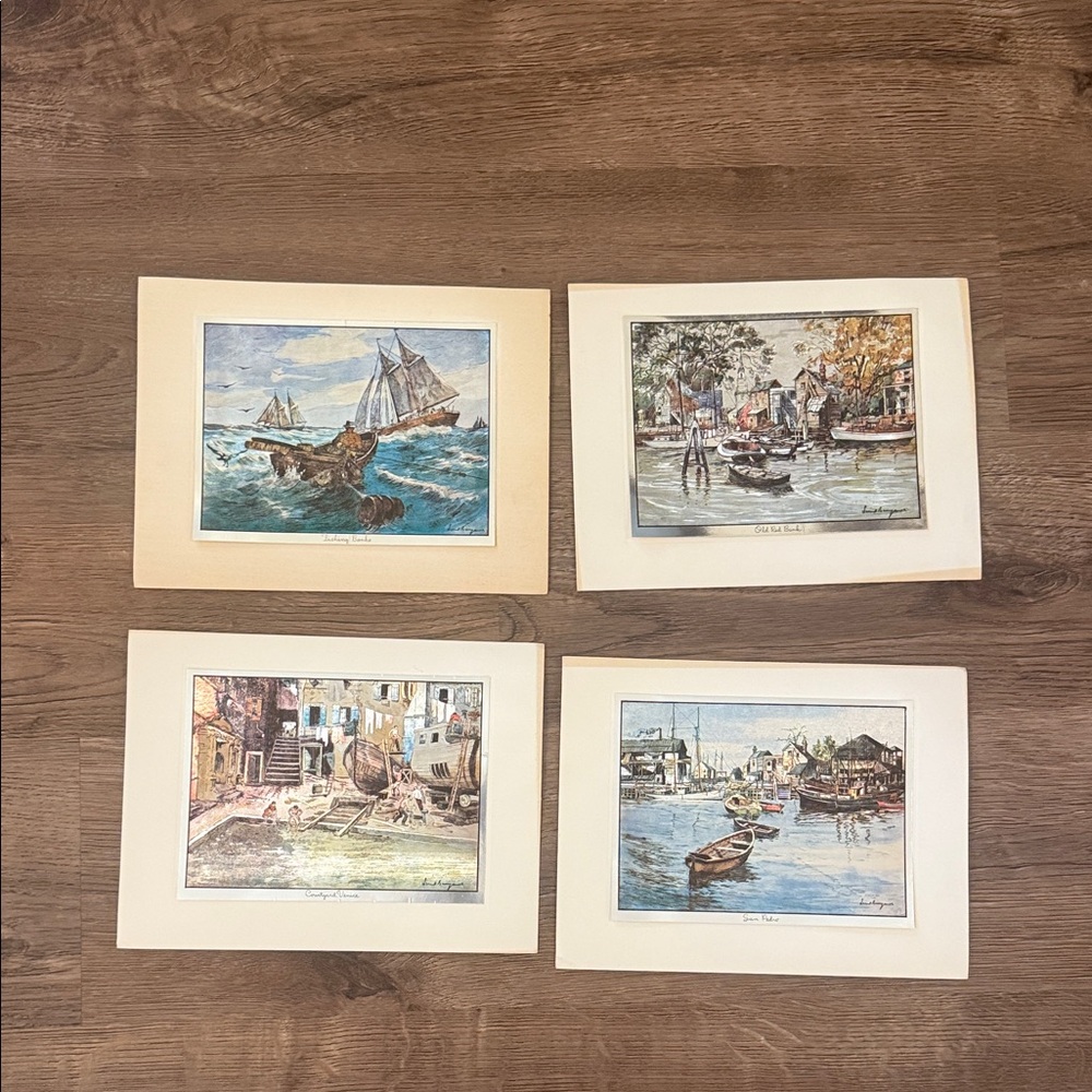 Lionel Barrymore Vintage Foil Etchings Set of 4 Coastal Art Print Collection